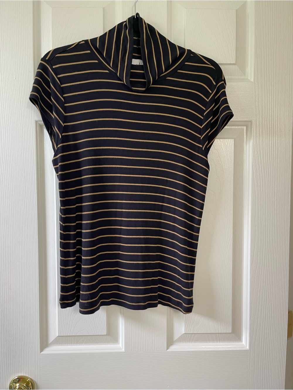 Cabi Striped Mock Turtleneck Short Sleeve Top – Size Medium